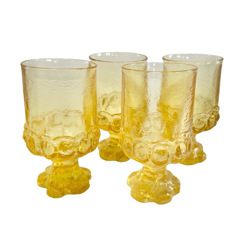 Tiffin Madeira Cornsilk Yellow 5.5" Glasses Set 4 Vintage Collectible Franciscan